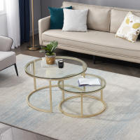 EGOONM-mesa de centro de hierro 2 en 1 para apartamento pequeño, mesa de centro para sala de estar, vidrio templado, redonda, mesa de centro lateral para sofá - details 3