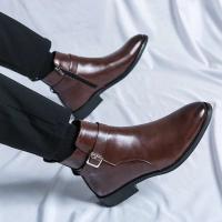 Botas puntiagudas de moda de negocios de cuero suave clásico para hombres, pantalones cortos casuales de estilo británico de caña alta - details 4