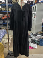 Vestido de Swing Largo para Mujer 2024 Cuello en V con Volantes Algodón y Cáñamo Elegante y Suelto - details 1