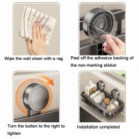 Soporte para esponja y plato con ventosa de aluminio espacial, estante de drenaje para fregadero impermeable sin perforaciones, a prueba de polvo con bandeja de agua - details 2