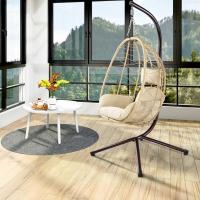 Sillón Colgante de jardín, Silla Mecedora Hamaca para Exterior, Estructura de Metal Nido de ratán y Cuerda + cojín Asiento Acolchado y reposacabezas, diseño Moderno, 198 x 110 x 95 cm (Beige) - details 1