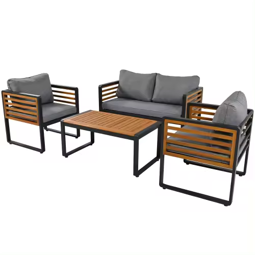 Juego de Exteriores de Jardín Marco de Hierro Galvanizado Mesa de Comedor de 4 Piezas - 1