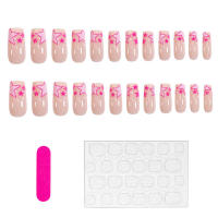 Uñas postizas desnudas con estampado de estrellas rosas, material seguro de larga duración, impermeable, salón de uñas para mujeres y niñas - details 2