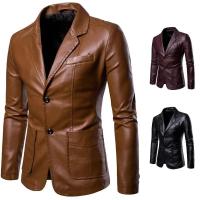 Chaqueta de Cuero PU Delgada para Hombres 2025 Estilo Casual con Mangas Largas y Abotonaduras - details 1