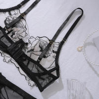 Lencería elegante, sexy y sensual con estampado floral transparente, conjunto de lencería erótica de 5 piezas para mujer, conjunto de sujetador de encaje íntimo y sexy para adultos, edición completa. - details 6
