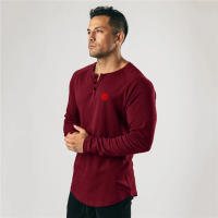 Black Slim Fitting T-shirt Top Simple Casual American Tough Guy Fitness Long Sleeve - details 20