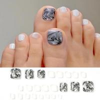 Juego De 24 Piezas Uñas Postizas De Acrílico Con Borde Blanco Y Flor Artísticas Para Pies Uñas Press on Removibles Para Fiestas - details 9