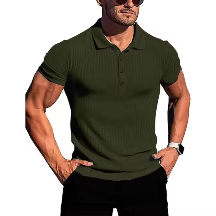 Ropa deportiva para correr para hombre, poste de pie de manga corta de alta elasticidad de verano, suéter básico de punto fino - 1