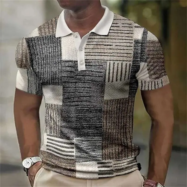 Polos con estampado 3D a cuadros a rayas para hombre y mujer, ropa de calle de moda, camisetas con bloques gráficos, camisetas para niños - 1