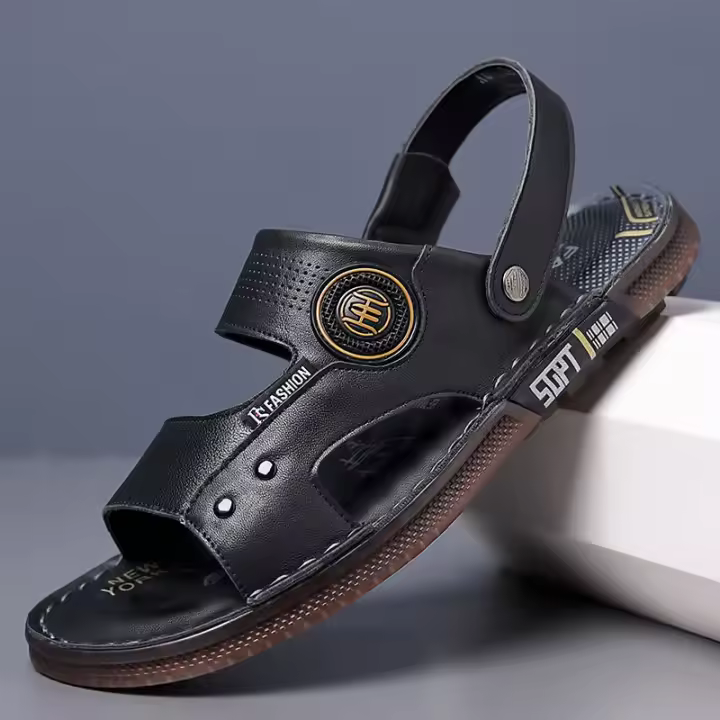 Nuevas sandalias exteriores de cuero transpirable, zapatillas de cuero genuino con suela de ternera, zapatos de playa para hombre, conducción. - 1