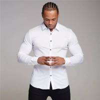 Camisas ajustadas para hombres de negocios juveniles, ropa Formal profesional sin hierro, Color sólido, guapo - details 6