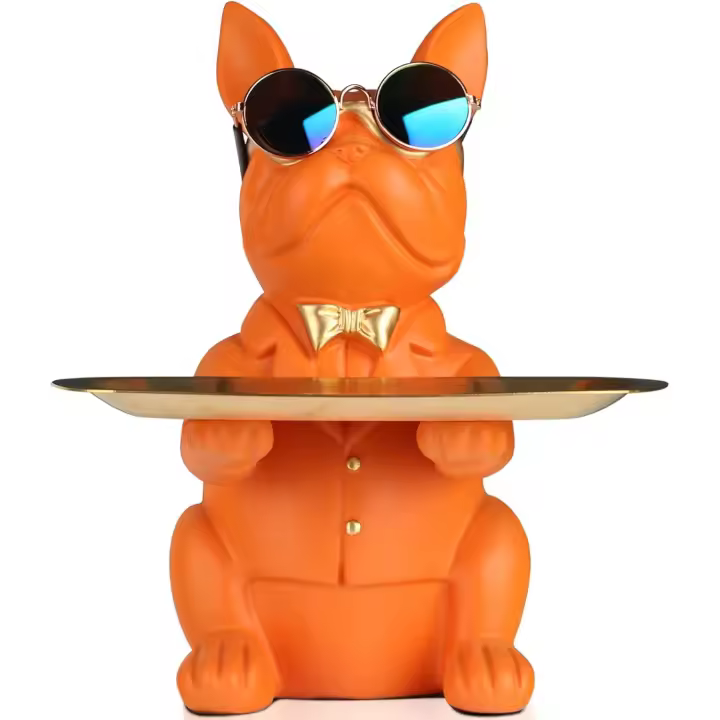 Estante de Escritorio de Resina de Bulldog Escultura Animal Multifuncional para Decoración de Oficina y Hogar Pieza Decorativa de Escritorio (Negro) - 1