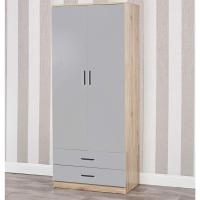 Armario alto de madera de roble de 2 puertas con 2 cajones de almacenamiento de dormitorio para colgar ropa (carcasa de roble + cajones grises) - details 2