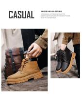 Botas altas para hombre, zapatos de cuero planos informales y versátiles con suela gruesa, compatibles con tablero de trabajo, moda de invierno, 2025 - details 2