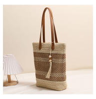 Bolso de paja de un solo hombro con flecos de moda, nuevo bolso tejido de paja a rayas, estilo de vacaciones, bolso de playa - details 1