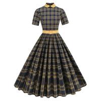2025 nuevas mujeres Vintage a cuadros Retro Rockabilly cola fiesta de té 1950s 60s Swing vestido Otoño Invierno vestidos de manga corta - details 2