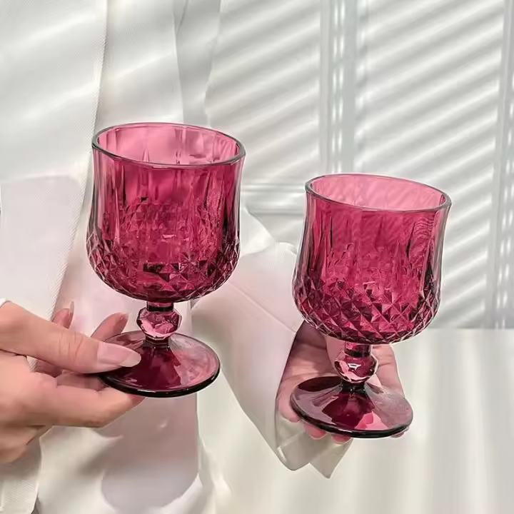 2 uds 190ml cristalería cola Vintage Rosa rojo relieve copa de champán alta transparente beber copa de vino - 1