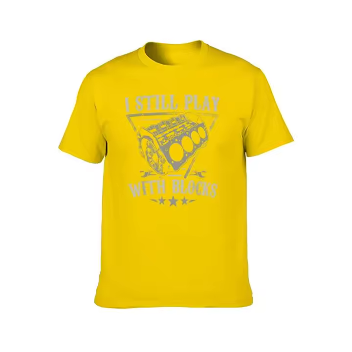 Todavía juego con bloques de construcción, reparador de automóviles, camiseta con motor, top informal de puro algodón para exteriores de verano - 1