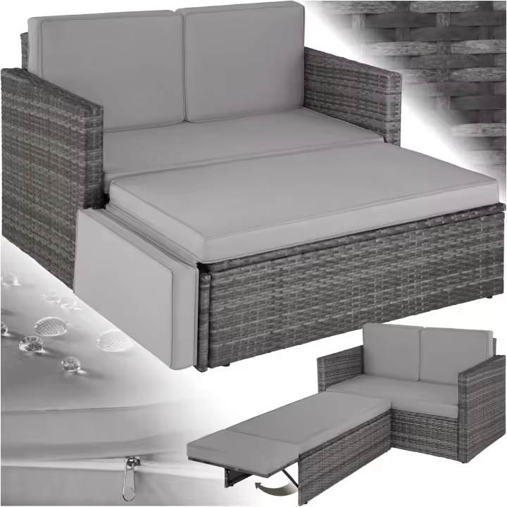 Mueble de Jardín al Aire Libre resistente a la Intemperie Conjunto de Ratán con Taburete 2 Plazas - 1