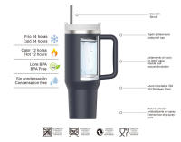Taza Termo de viaje. Taza de viaje .1,2L (10 Colores) y Te para Llevar en Mano o en Coche - Taza Térmica de Acero Inoxidable con Tapa .Taza Termo Café o Té . Botella, Vaso (QC1200) - details 2