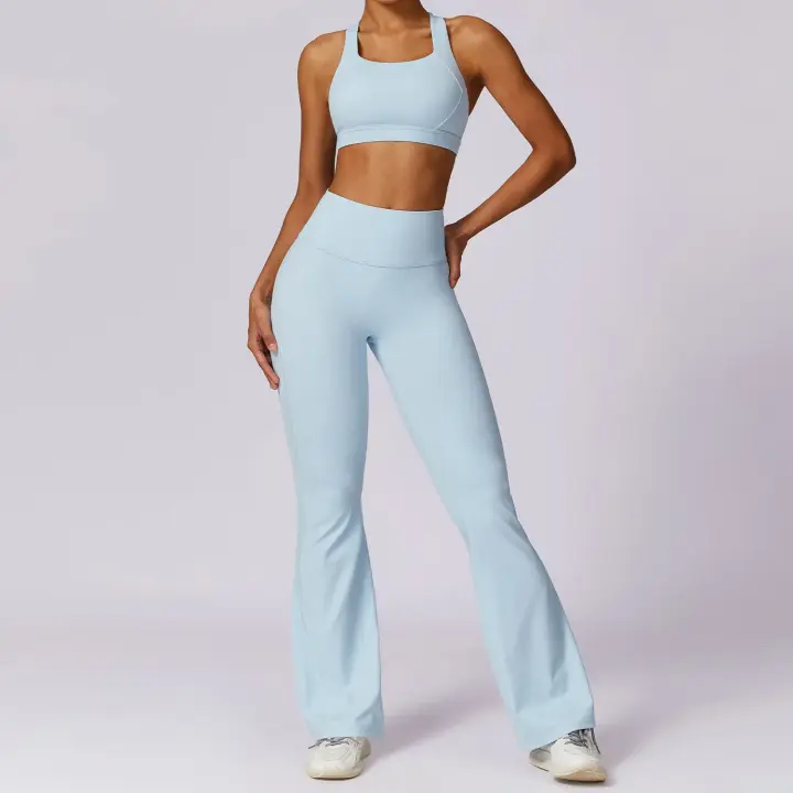 Conjunto de Yoga Naranja para Mujeres Traje de Gimnasio Fitness de Dos Piezas Pantalones Anchos y Sujetador Deportivo Material de Nylon Adecuado para Primavera/Verano - 1