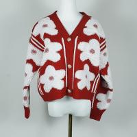 Flor flocada Nuevo cárdigan de punto rojo diseño de mujer nuevo suéter elegante de gama alta con cuello en V abrigo suéter - details 7