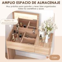 Mesa de Maquillaje con Espejo Abatible y Cajas de Almacenamiento Tocador de Maquillaje de Mesa con Taburete Blanco 80x40x79 cm y 40x30x40 cm - details 12