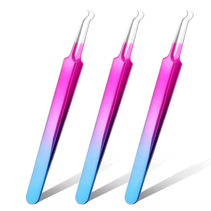 3 Pcs Extractor Tool for Remove Blackhead Zit Whitehead Pimple Bend Curved Tweezer Skin Blackhead Remover Tools (Rainbow Color) - 1