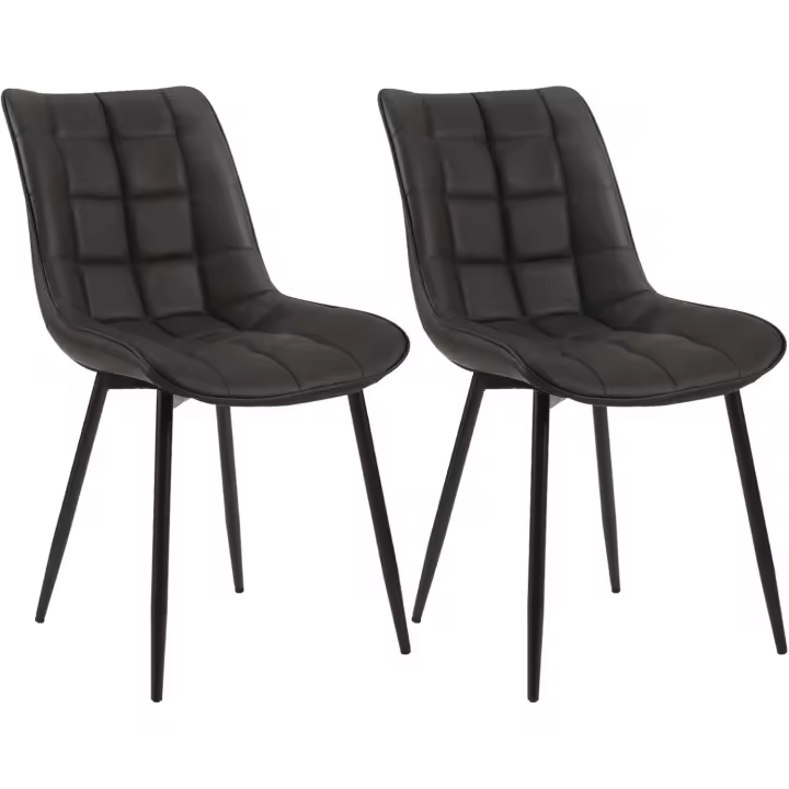Paquete de 2 sillas de comedor, asiento de cuero artificial, silla de diseño, silla tapizada, estructura metálica, sillón con respaldo, silla de cocina, color marrón claro - 1