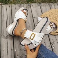 Sandalias de verano para mujer de talla grande, con tacón grueso, hebilla de metal, una tira, para playa. - details 3