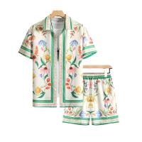 Conjunto Casual de Poliéster Ligero Camisa con Estampado Floral y Pantalones de Cierre de Cremallera Estilo de Primavera/Otoño, Ajuste Suelto, Diseño Geométrico - details 3