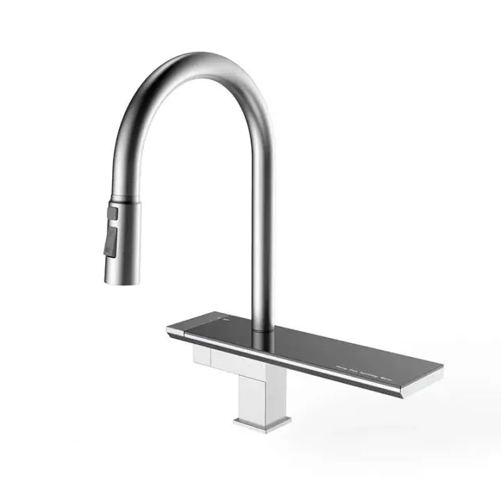 Hot Selg SUS304 grifos de resorte en cascada, rociador de 4 funciones, grifos de cocina, grifo negro con tirador hacia abajo moderno - 1