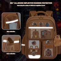 Mochila impermeable de capibara con insignia de tarjeta, muñeca, mochila escolar de gran capacidad, protección de la columna vertebral, correas anchas, mochila para estudiantes - details 6