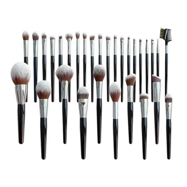 Set de 30 Brochas de Maquillaje de Alta Calidad Brocha de Sombra de Ojos Negra y Plateada, Brocha Corrector, Brocha Recortadora, Brocha para Rubor - 1