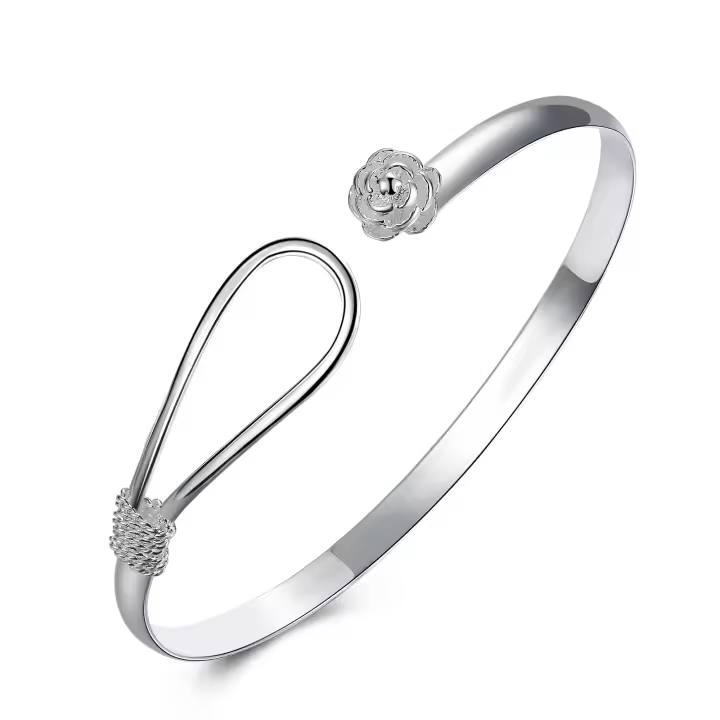 Pulsera de Plata para Mujer, brazalete con diseño de Flores y plantas, Romántico gift - 1