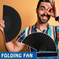 Abanico plegable de seda para hombre, ventilador de mano grande, grueso, chino, color negro, 2 piezas - details 3