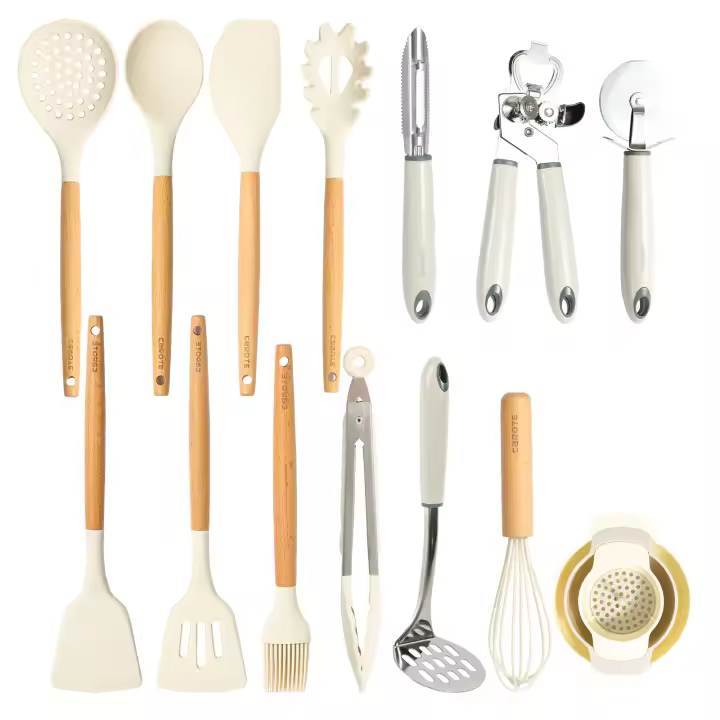 Utensilios de Cocina de Silicona ,Resistencia al Calor con Mango de Madera, Accesorios, Cocina-16 Piezas - 1