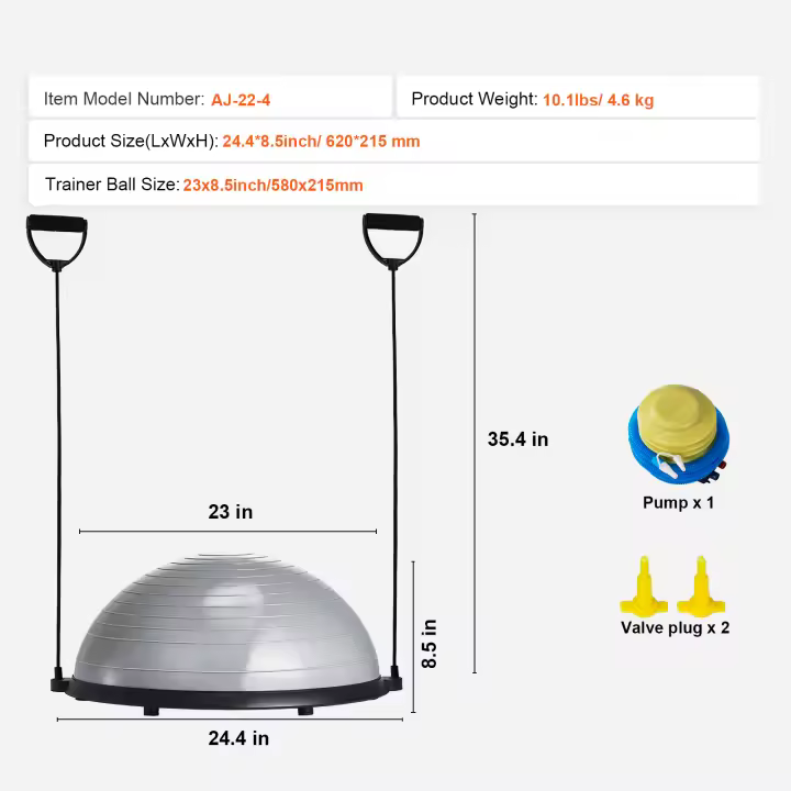 SucceBuy Medio entrenador de pelota de ejercicio, pelota de equilibrio de 23 pulgadas, capacidad de 660 libras, pelota de yoga con bandas de resistencia y bomba de pie, entrenamiento de cuerpo completo, gimnasio en casa, rosa - 1