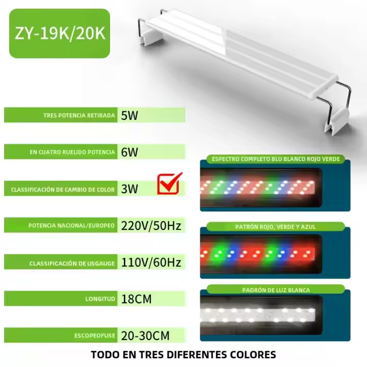 Lámpara LED Extensible para Acuario Delgada, Impermeable, 20-60CM, Luz para Plantas Acuáticas, Clip de Pescado - 1