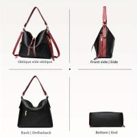 Bolso de Hombro Tipo Cubo con Borlas de Moda 2025 - Cuero Genuino Negro, Correa Ajustable para Hombro y Cruzado con Cierre de Cremallera, Detalle de Borlas Elegante, Perfecto para Uso Casual y Diario, Bolso de Hombro Informal |   Bolso de Moda con Borlas - details 0