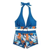 Bikini abierto con estampado de hojas retro en talla grande, conjunto de traje de baño de dos piezas con correas estables para mujer - details 101