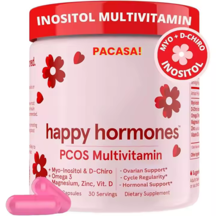 Happy Hormones PCOS Multivitamina Prebiótica Probiótica Mezcla Salud Vaginal 120cap - Hecho en EE. UU. - 1
