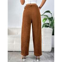 Pantalones de pana de cintura alta para mujer, pantalones sueltos de moda, pantalones lisos de pierna recta para - details 5