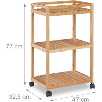 Camarera de 3 Pisos Carrito de Cocina de Bambú con Ruedas 77 x 47 x 32,5 cm Marrón - details 3