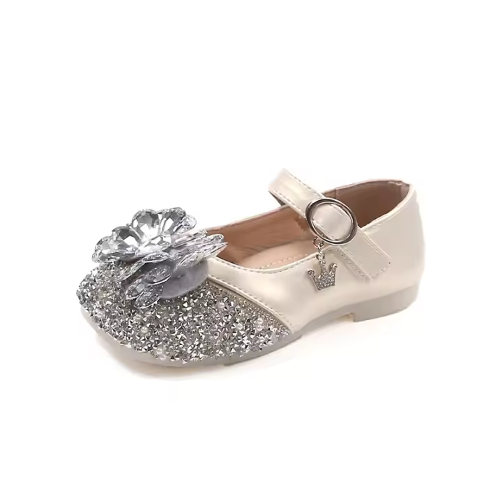 Zapatos de cuero para niñas, calzado suave y cómodo con diamantes de imitación, elegante, antideslizante, Otoño, 2024 - 1