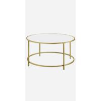 Mesa de Vidrio Templado Dorado Mesa de Café con Almacenamiento Para Sala Marco de Acero - details 3