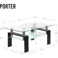 Mesa de Centro Porter Moderna con Tapa de Cristal Transparente y Base de Metal Negro (100x60 cm) - details 1