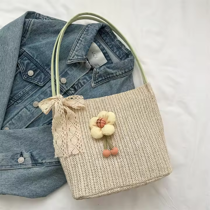 Bolso de Verano 2023 de Seda de Paja Tejida de Moda Bolso de Hombro de Suavidad y Estilo con Gran Capacidad - 1