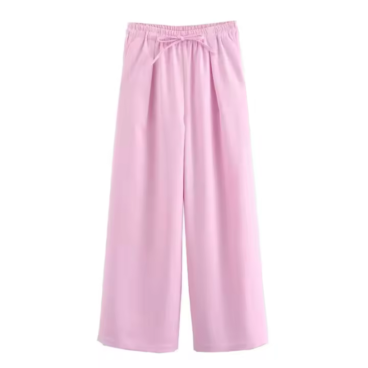 OUWU- Primavera Verano 2025 Ropa de Calle Traje de Mujer Moda Cuello Vuelto Cinturón Chaleco Sin Mangas + Pantalones Largos de Pierna Ancha de Cintura Alta - 1