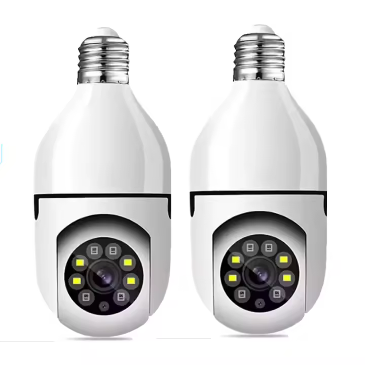 2PACK Cámara de seguridad con bombilla, cámara IP panorámica de 360 grados con giro/inclinación, 2,4 GHz WiFi 1080P, cámara de vigilancia inteligente para el hogar, visión nocturna bidireccional, conversación E27 para interiores y exteriores - 1